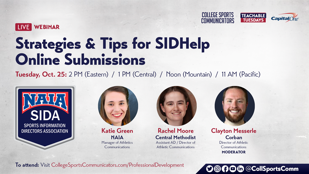 Register Now! Oct. 25 Live NAIA-SIDA Webinar – Strategies and Tips For SIDHelp Online Submissions